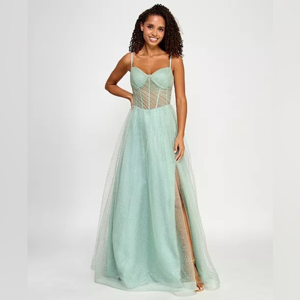 NWT Bee Darlin Juniors' Glitter Mesh Corset Ball Evening Gown Stunning Color!